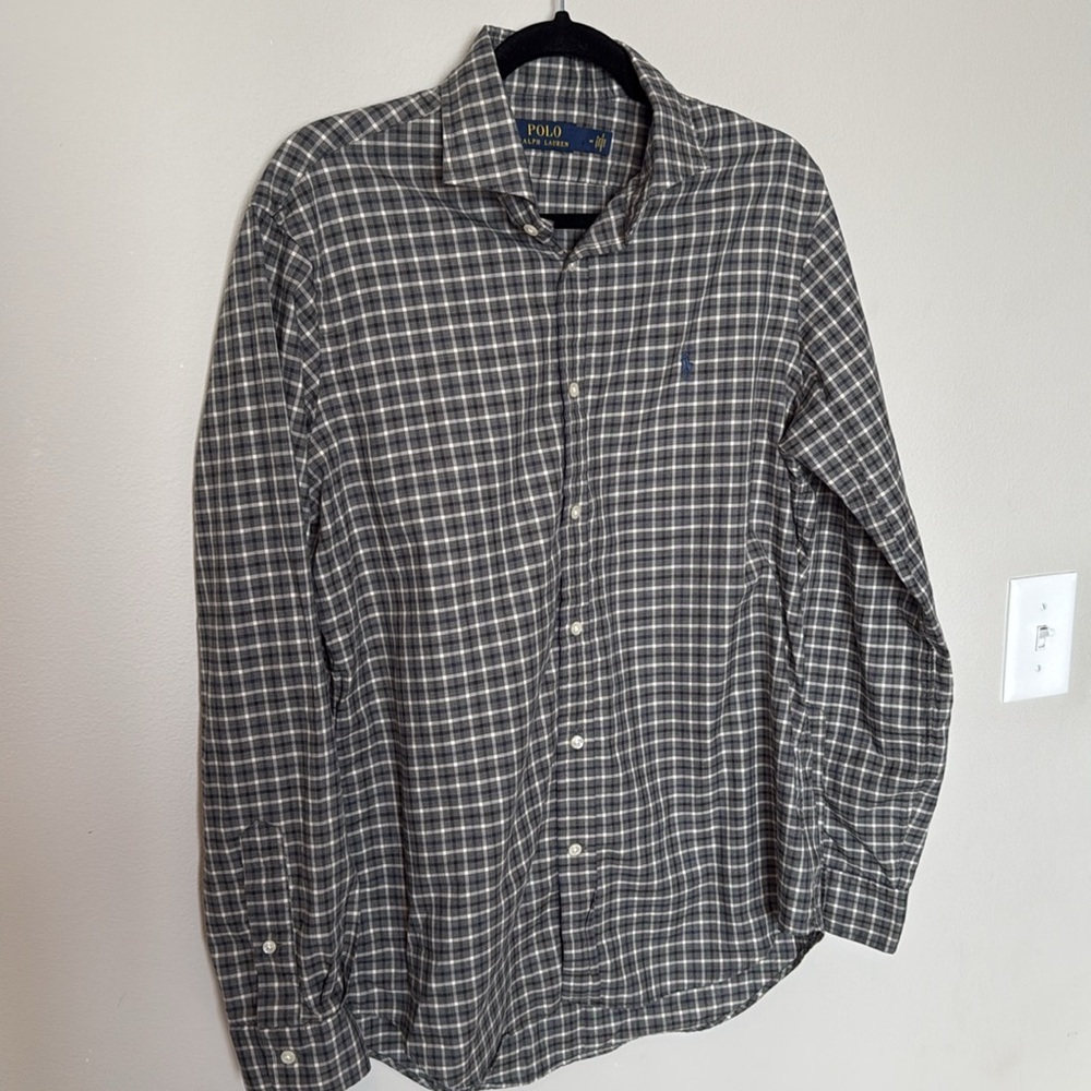 Polo Ralph Lauren Plaid Button Up Short Long Sleeve Brown Med EUC 100% Cotton - Picture 5 of 11